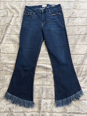 Frame Denim Dark Blue Frayed-Hem Flare Jeans